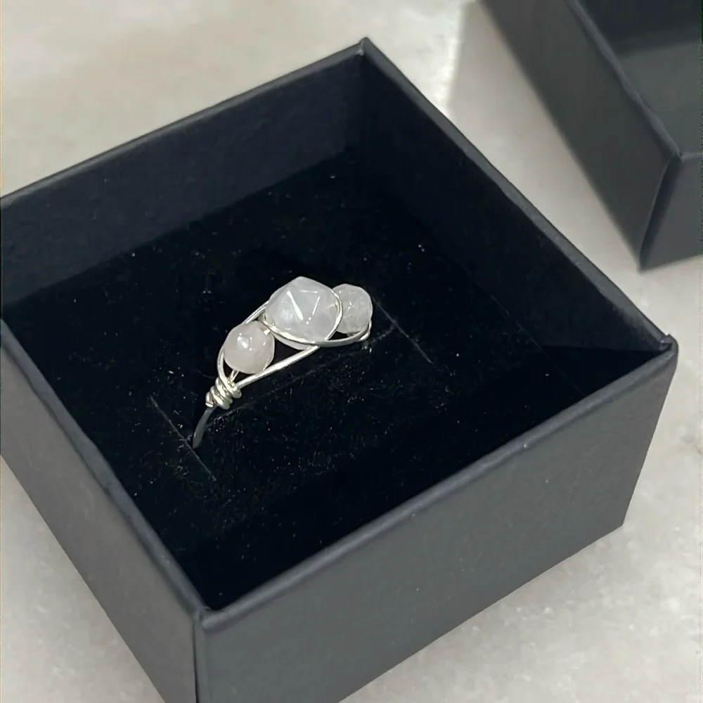 3 Stone Rose Quartz Hand Wrapped Copper Wire Ring
